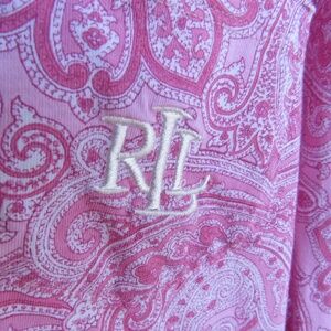 Ralph Lauren Pink Paisley Jersey Knit Embroidered Pocket Capri Pajama Set Medium